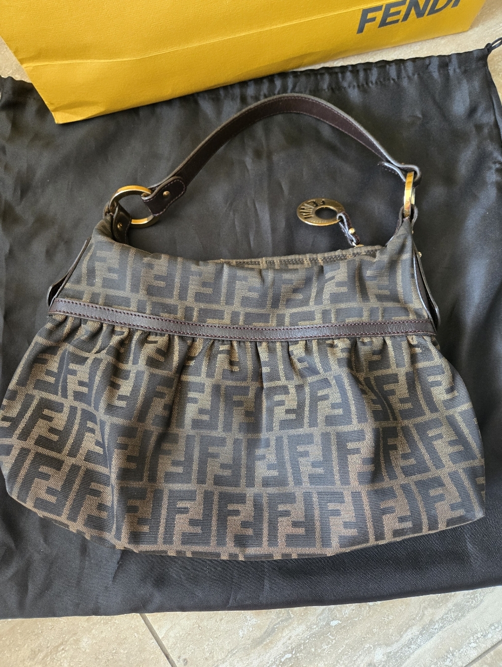Fendi Brown and Black Zucca Canvas Shoulder Bag - Picture 5 of 10
